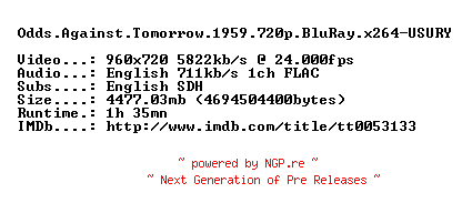 NFO for the release Odds.Against.Tomorrow.1959.720p.BluRay.x264-USURY by USURY