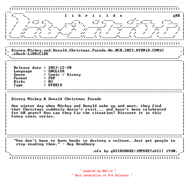 NFO for the release Disney.Mickey.and.Donald.Christmas.Parade.No.05B.2023.HYBRiD.COMiC.eBook-LiBRiCiDE by LiBRiCiDE