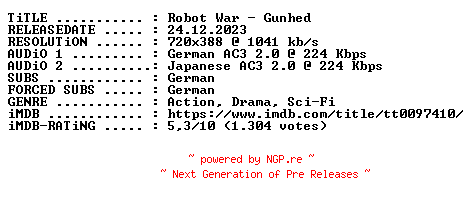 NFO for the release Robot.War.Gunhed.1989.German.DL.BDRiP.x264-iND by iND