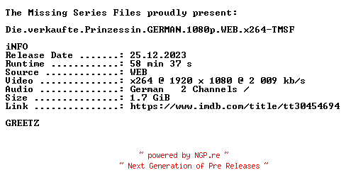 NFO for the release Die.verkaufte.Prinzessin.2023.GERMAN.1080p.WEB.x264-TMSF by TMSF