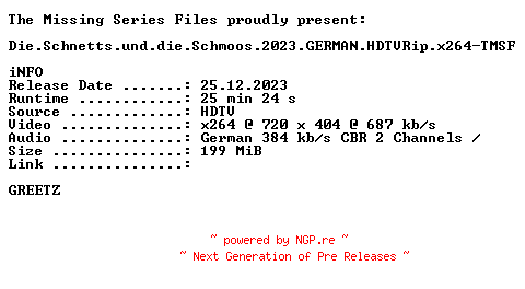 NFO for the release Die.Schnetts.und.die.Schmoos.2023.GERMAN.HDTVRip.x264-TMSF by TMSF