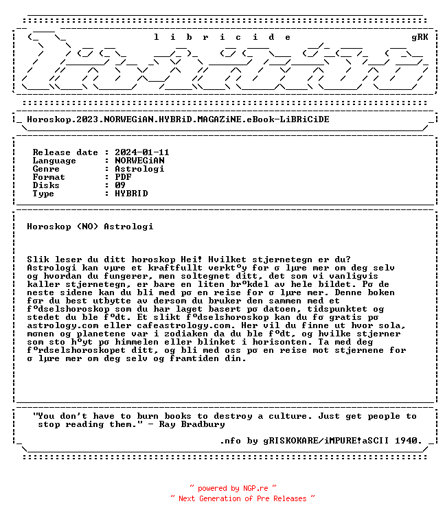 NFO for the release Horoskop.2023.NORWEGiAN.HYBRiD.MAGAZiNE.eBook-LiBRiCiDE by LiBRiCiDE