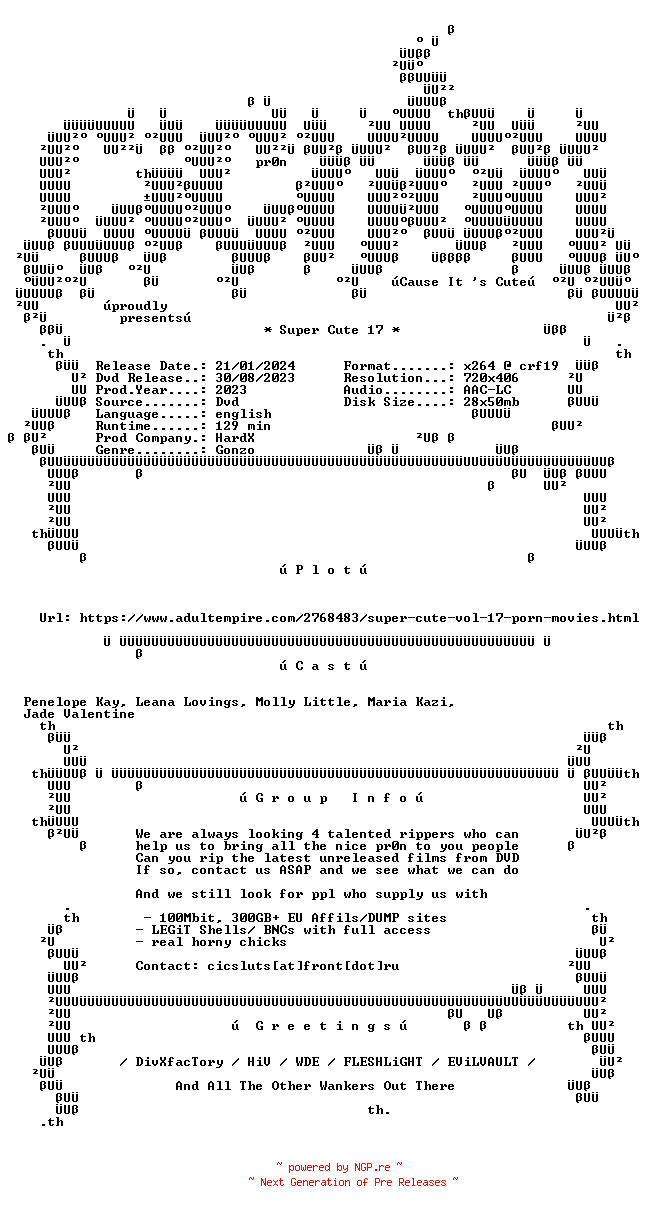 NFO for the release Super.Cute.17.XXX.DVDRip.x264-CiCXXX by CiCXXX