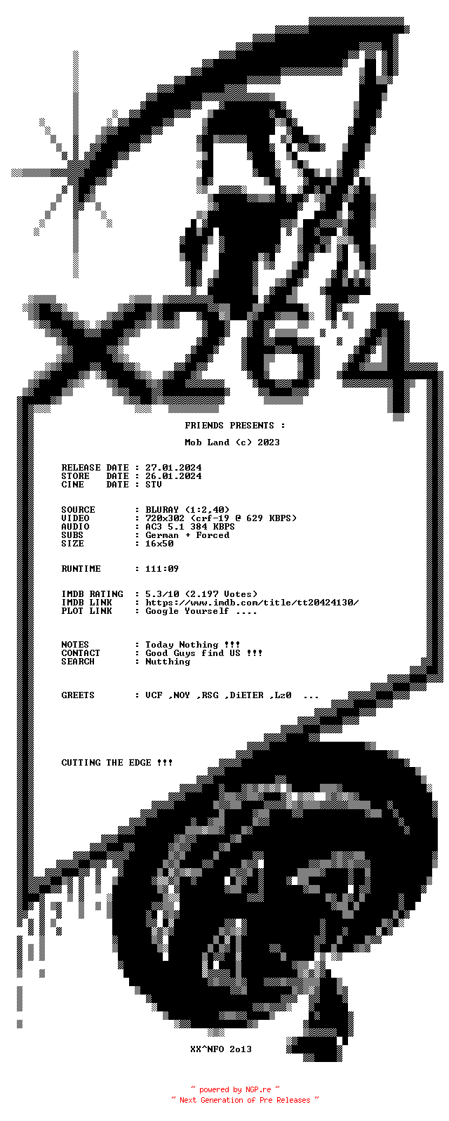 NFO for the release Mob.Land.German.2023.AC3.BDRiP.x264-XF by XF