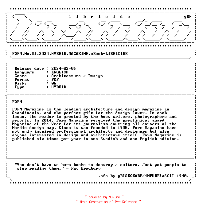 NFO for the release FORM.No.01.2024.HYBRiD.MAGAZiNE.eBook-LiBRiCiDE by LiBRiCiDE