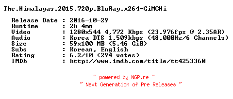 NFO for the release The.Himalayas.2015.720p.BluRay.x264-GiMCHi by GiMCHi