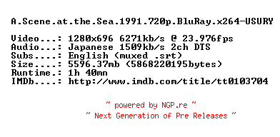 NFO for the release A.Scene.at.the.Sea.1991.720p.BluRay.x264-USURY by USURY