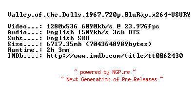 NFO for the release Valley.of.the.Dolls.1967.720p.BluRay.x264-USURY by USURY