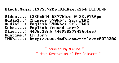 NFO for the release Black.Magic.1975.720p.BluRay.x264-BiPOLAR by BiPOLAR