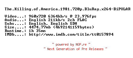 NFO for the release The.Killing.of.America.1981.720p.BluRay.x264-BiPOLAR by BiPOLAR