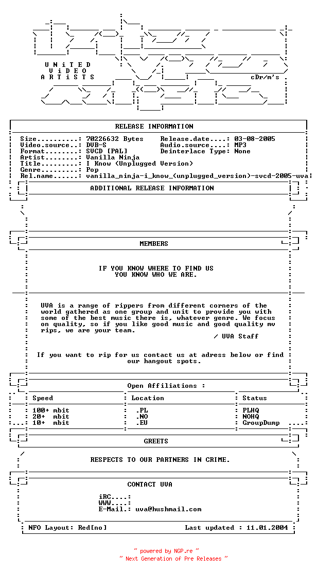 NFO for the release Vanilla_ninja-i_know_(unplugged_version)-svcd-2005-uva by uva
