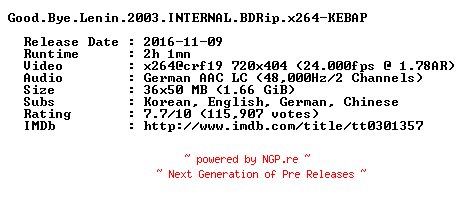 NFO for the release Good.Bye.Lenin.2003.INTERNAL.BDRip.x264-KEBAP by KEBAP