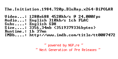 NFO for the release The.Initiation.1984.720p.BluRay.x264-BiPOLAR by BiPOLAR