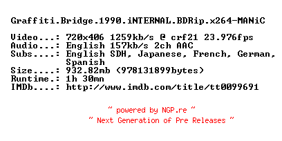 NFO for the release Graffiti.Bridge.1990.iNTERNAL.BDRip.x264-MANiC by MANiC
