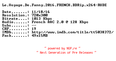 NFO for the release Le.Voyage.De.Fanny.2016.FRENCH.BDRip.x264-RUDE by RUDE