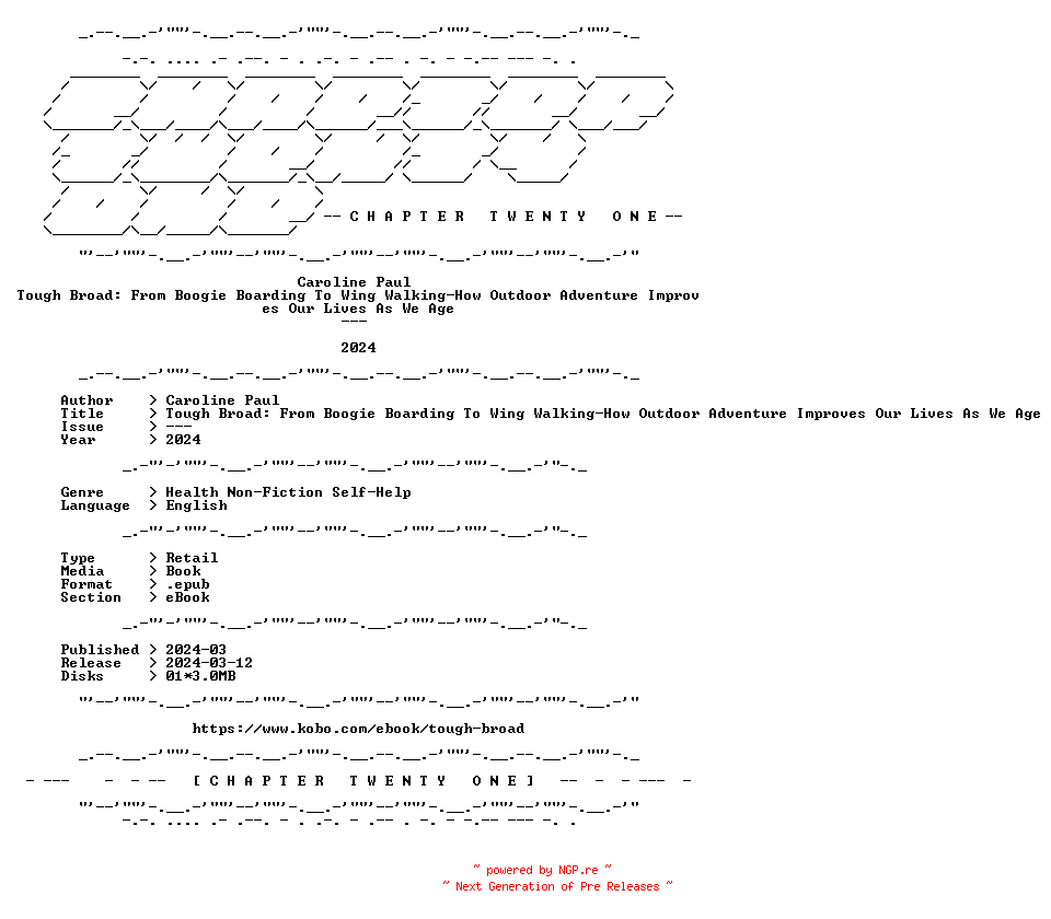 NFO for the release Caroline.Paul.-.Tough.Broad.From.Boogie.Boarding.To.Wing.Walking-How.Outdoor.Adventure.Improves.Our.Lives.As.We.Age.2024.RETAIL.EPUB.eBook-CTO by CTO