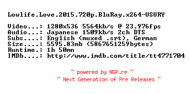 NFO for the release Lowlife.Love.2015.720p.BluRay.x264-USURY by USURY
