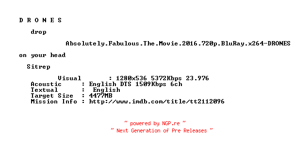 NFO for the release Absolutely.Fabulous.The.Movie.2016.720p.BluRay.x264-DRONES by DRONES