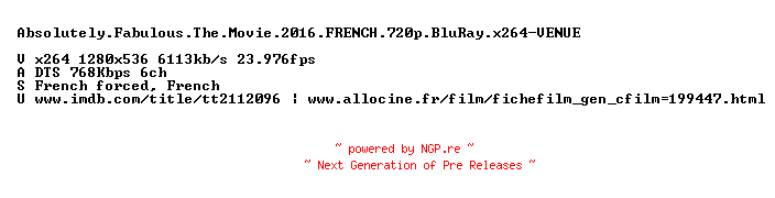 NFO for the release Absolutely.Fabulous.The.Movie.2016.FRENCH.720p.BluRay.x264-VENUE by VENUE