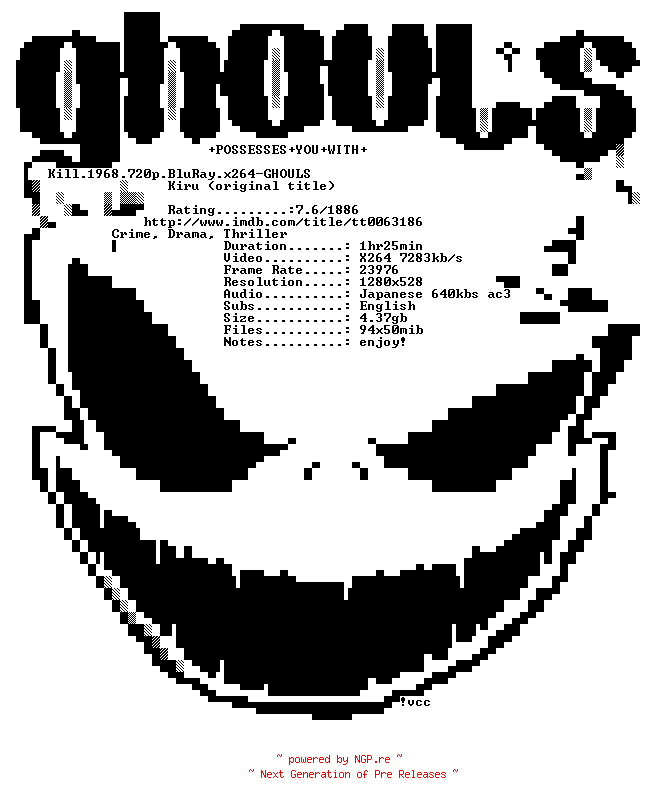 NFO for the release Kill.1968.720p.BluRay.x264-GHOULS by GHOULS