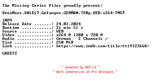 NFO for the release DreaMars.S01E17.Gefangen.GERMAN.720p.WEB.x264-TMSF by TMSF