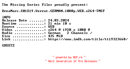 NFO for the release DreaMars.S01E19.Verrat.GERMAN.1080p.WEB.x264-TMSF by TMSF