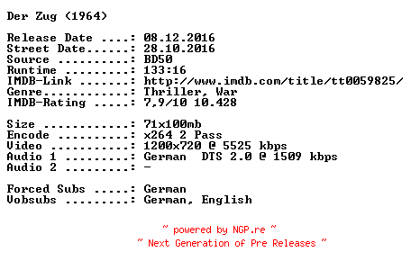 NFO for the release Der.Zug.1964.German.720p.BluRay.x264-SPiCY by SPiCY