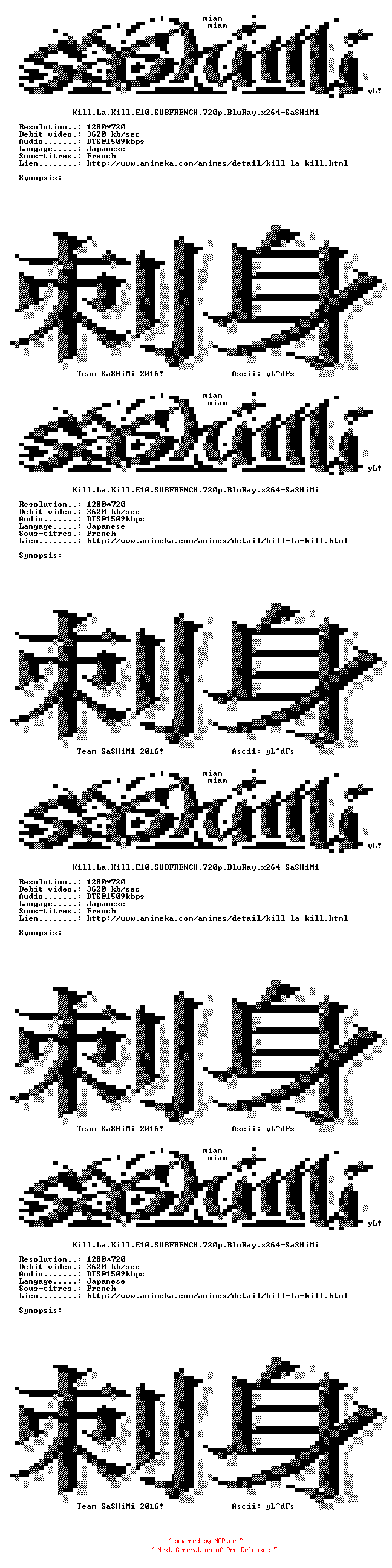 NFO for the release Kill.La.Kill.E10.SUBFRENCH.720p.BluRay.x264-SaSHiMi by SaSHiMi