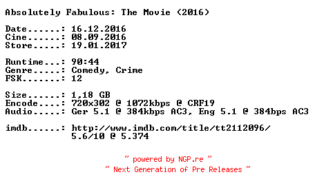 NFO for the release Absolutely.Fabulous.Der.Film.German.2016.DL.BDRiP.x264-CiNEViSiON by CiNEViSiON