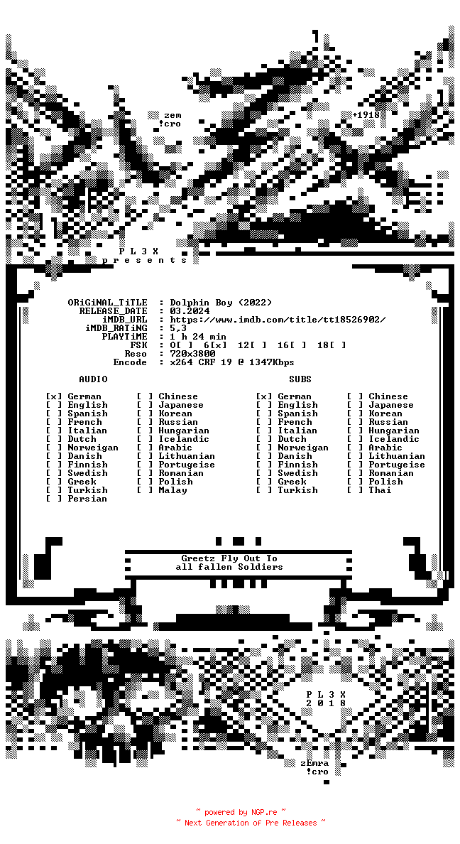 NFO for the release Dolphin.Boy.German.2022.AC3.BDRiP.x264-PL3X by PL3X