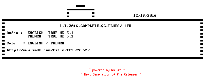 NFO for the release I.T.2016.COMPLETE.QC.BLURAY-4FR by 4FR