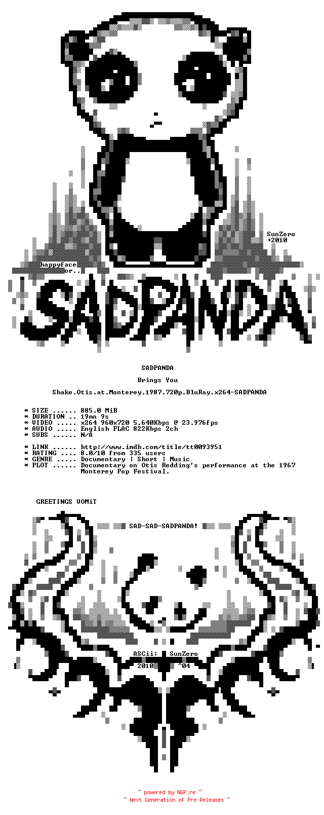 NFO for the release Shake.Otis.at.Monterey.1987.720p.BluRay.x264-SADPANDA by SADPANDA