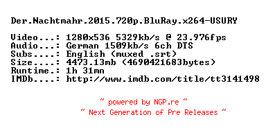 NFO for the release Der.Nachtmahr.2015.720p.BluRay.x264-USURY by USURY