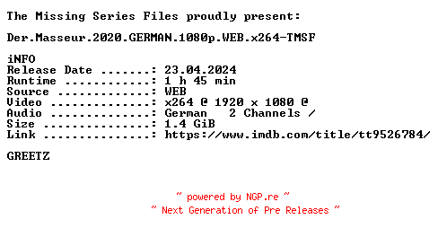 NFO for the release Der.Masseur.2020.GERMAN.1080p.WEB.x264-TMSF by TMSF