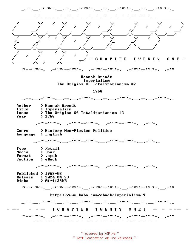 NFO for the release Hannah.Arendt.-.Imperialism.The.Origins.Of.Totalitarianism.2.1968.RETAIL.EPUB.eBook-CTO by CTO