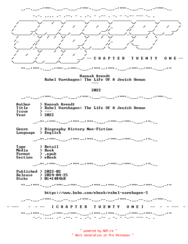 NFO for the release Hannah.Arendt.-.Rahel.Varnhagen.The.Life.Of.A.Jewish.Woman.2022.RETAIL.EPUB.eBook-CTO by CTO