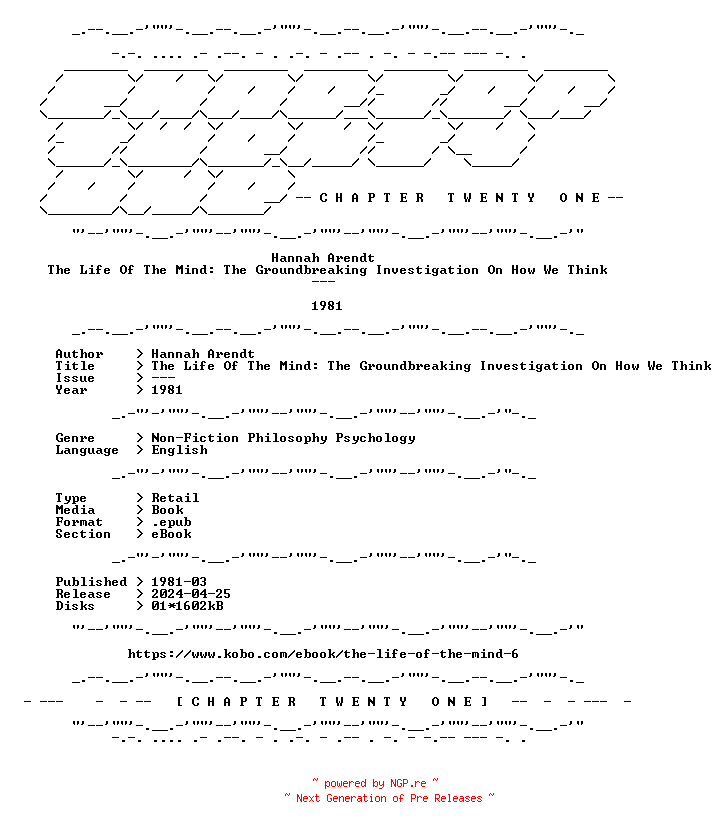 NFO for the release Hannah.Arendt.-.The.Life.Of.The.Mind.The.Groundbreaking.Investigation.On.How.We.Think.1981.RETAIL.EPUB.eBook-CTO by CTO