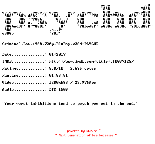 NFO for the release Criminal.Law.1988.720p.BluRay.x264-PSYCHD by PSYCHD