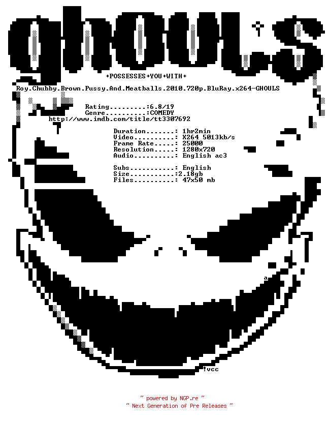NFO for the release Roy.Chubby.Brown.Pussy.And.Meatballs.2010.720p.BluRay.x264-GHOULS by GHOULS
