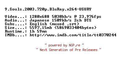 NFO for the release 9.Souls.2003.720p.BluRay.x264-USURY by USURY
