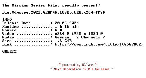 NFO for the release Die.Odyssee.2021.GERMAN.1080p.WEB.x264-TMSF by TMSF