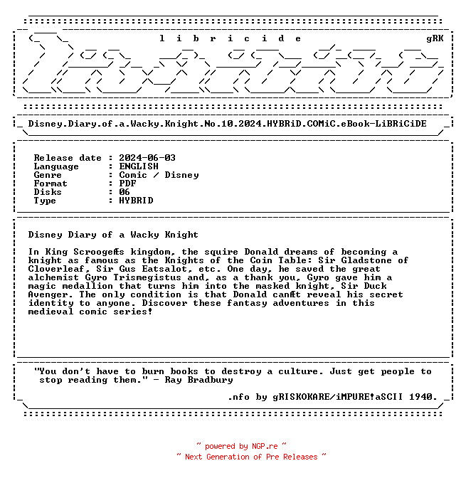 NFO for the release Disney.Diary.of.a.Wacky.Knight.No.10.2024.HYBRiD.COMiC.eBook-LiBRiCiDE by LiBRiCiDE