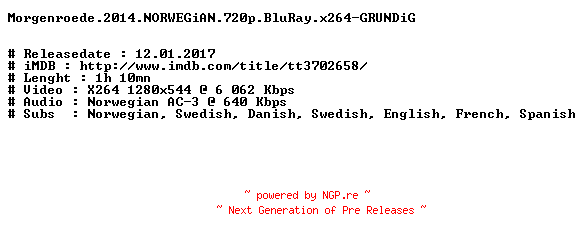 NFO for the release Morgenroede.2014.NORWEGiAN.720p.BluRay.x264-GRUNDiG by GRUNDiG