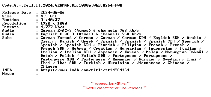 NFO for the release Code.8.-.Teil.II.2024.GERMAN.DL.1080p.WEB.H264-FWB by FWB