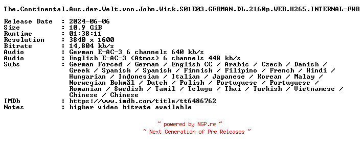 NFO for the release The.Continental.Aus.der.Welt.von.John.Wick.S01E03.GERMAN.DL.2160p.WEB.H265.INTERNAL-FWB by FWB