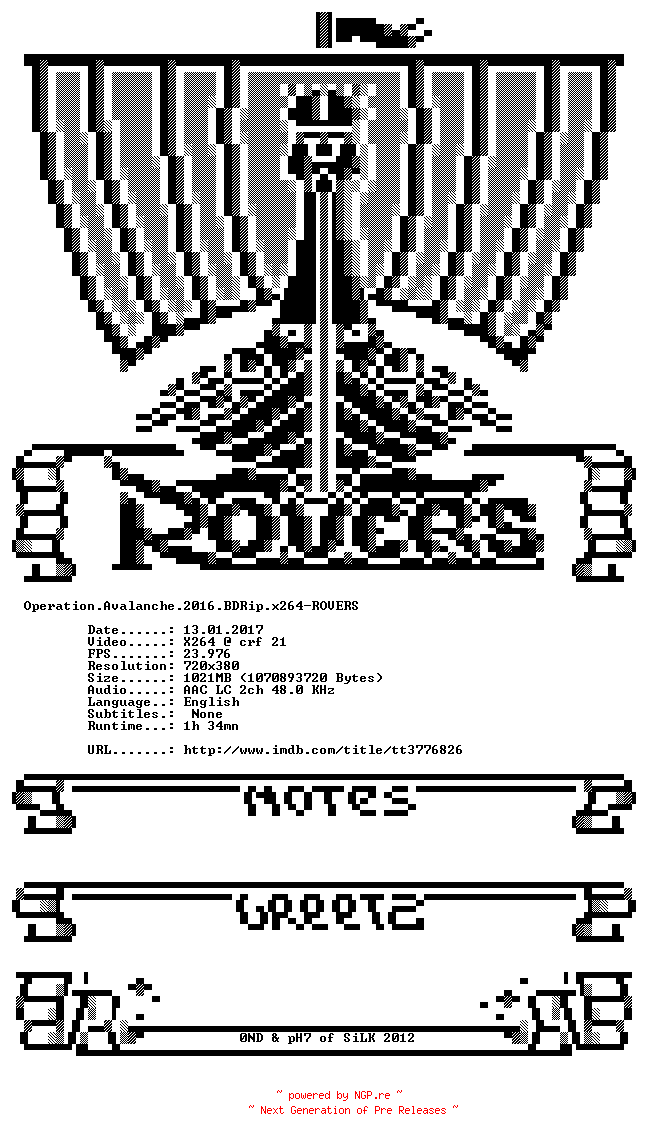 NFO for the release Operation.Avalanche.2016.BDRip.x264-ROVERS by ROVERS