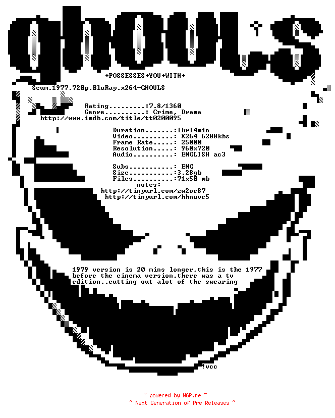NFO for the release Scum.1977.720p.BluRay.x264-GHOULS by GHOULS