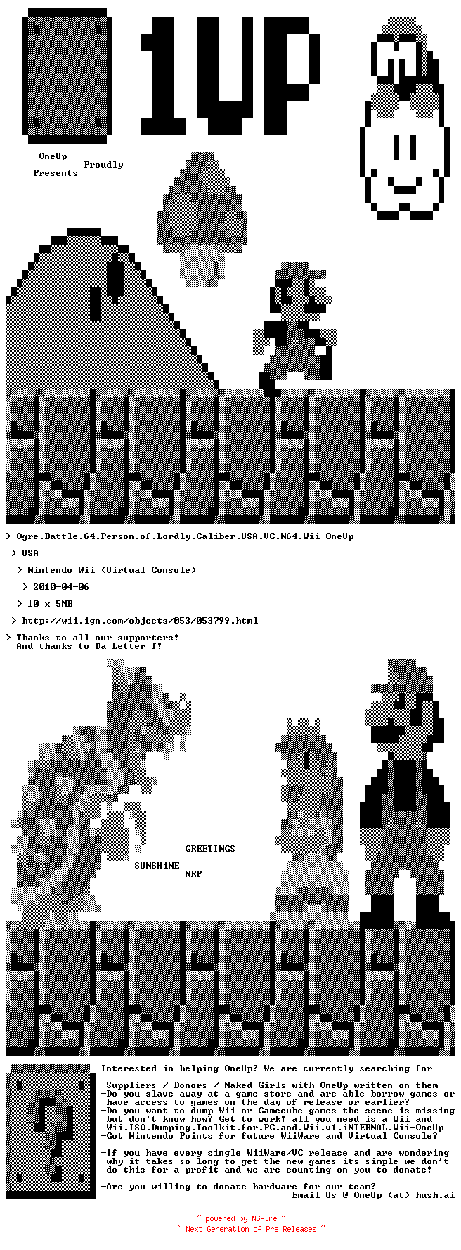 NFO for the release Ogre.Battle.64.Person.of.Lordly.Caliber.USA.VC.N64.Wii-OneUp by OneUp