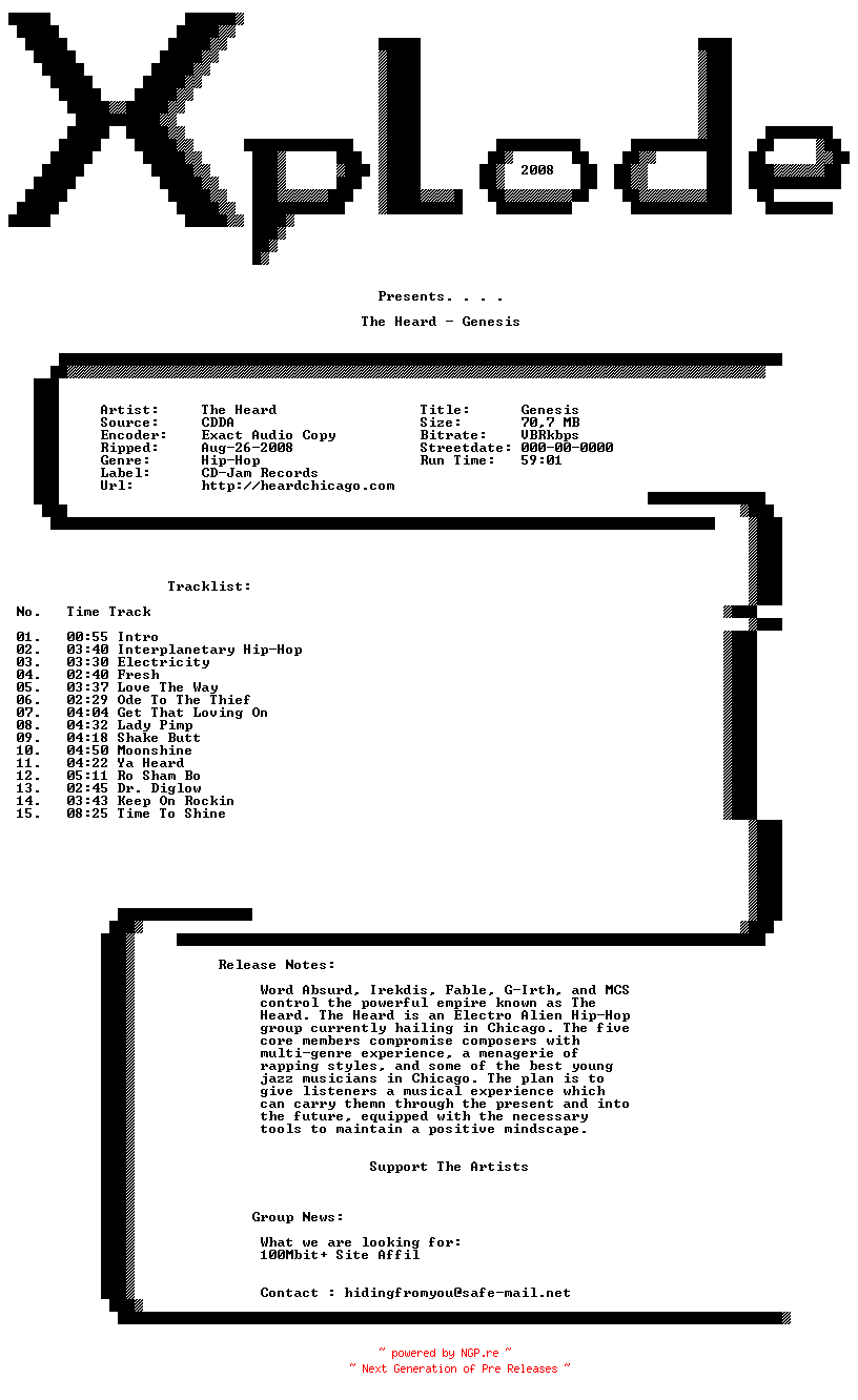 NFO for the release The_Heard-Genesis-2008-Xplode by Xplode