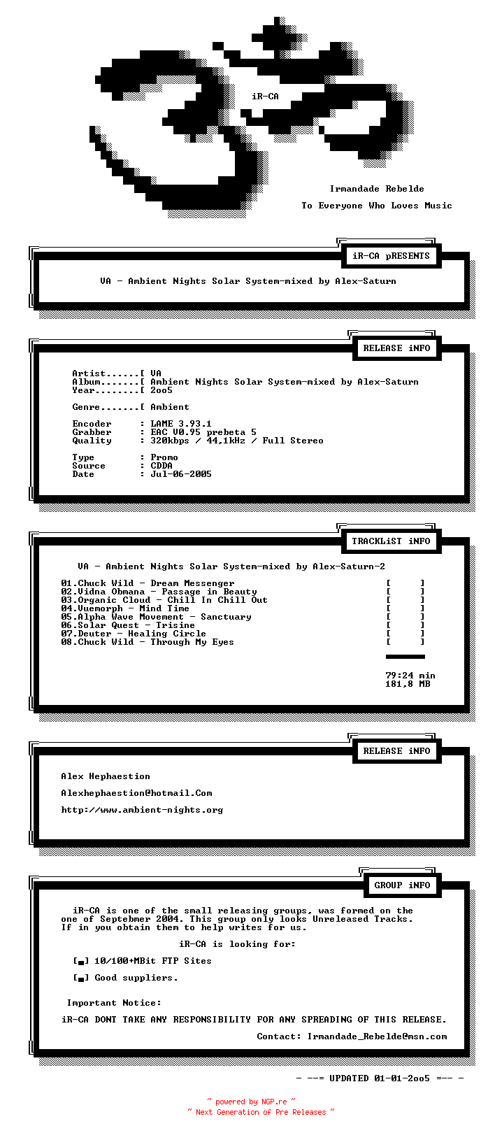 NFO for the release VA_-_Ambient_Nights_Solar_System-Mixed_By_Alex-Saturn-2004-Ir-Ca by Ca